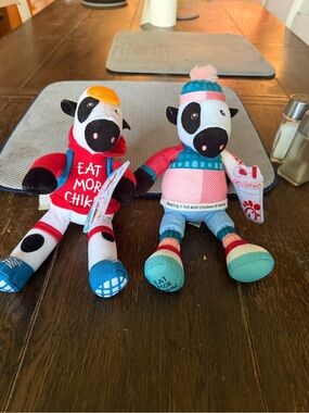 Chick-fil-A Plush Cow Duo — Pink & Teal Holiday Outfit